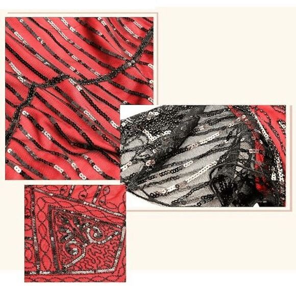 ❤️✨ Flapper Great Gatsby 1920s Retro Tassel Fringe Sequin Midi Red Dress M NEW - Picture 7 of 13